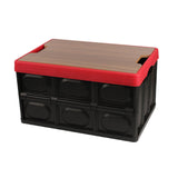 Maxbell Foldable Storage Bin with Lid with Handles Cargo Carrier Car Trunk Organizer Wooden Cover 30L