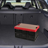 Maxbell Foldable Storage Bin with Lid with Handles Cargo Carrier Car Trunk Organizer Wooden Cover 30L