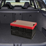 Maxbell Foldable Storage Bin with Lid with Handles Cargo Carrier Car Trunk Organizer Wooden Cover 56L