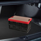 Maxbell Foldable Storage Bin with Lid with Handles Cargo Carrier Car Trunk Organizer Wooden Cover 56L