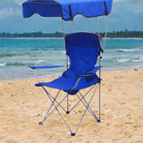 Maxbell Folding Chair with Shade Canopy Portable for Sporting Events Garden Fishing Blue