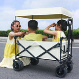 Maxbell Removable Awning Canopy with Rods Attachment for Folding Cart Camping Picnic M and Beige