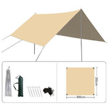 Maxbell Camping Tarp 9.8x9.8ft Rain Tarp Awning Tent Tarp for Beach Picnic Traveling Khaki