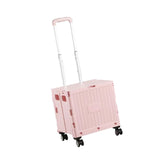 Maxbell Foldable Shopping Cart with Cover Luggage Trolley for Office Camping Laundry Pink
