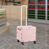 Maxbell Foldable Shopping Cart with Cover Luggage Trolley for Office Camping Laundry Pink