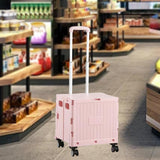 Maxbell Foldable Shopping Cart with Cover Luggage Trolley for Office Camping Laundry Pink