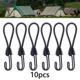 10Pcs Bungee Cord with Hook Portable for Camping Accessories Tarpaulin Tarps Black