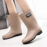 Maxbell Women's Rain Boots Waterproof Boots Rain Shoes for Outdoor Camping Traveling Khaki EU Size 37