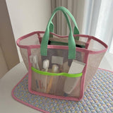 Maxbell Mesh Beach Tote Handbag Travel Makeup Bag for Women Kids Toys Outdoor Sports