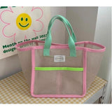 Maxbell Mesh Beach Tote Handbag Travel Makeup Bag for Women Kids Toys Outdoor Sports