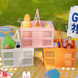 Maxbell Foldable Picnic Basket Medium Shopping Basket for Barbecue Household Outdoor Pink