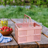 Maxbell Foldable Picnic Basket Medium Shopping Basket for Barbecue Household Outdoor Pink