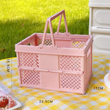 Maxbell Foldable Picnic Basket Medium Shopping Basket for Barbecue Household Outdoor Pink