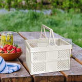 Maxbell Foldable Picnic Basket Medium Shopping Basket for Barbecue Household Outdoor White