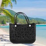 Maxbell Washable Tote Bag Fashion with Hole Waterproof Travel Bag Summer Beach Pouch Black