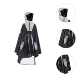 Maxbell Hooded Rain Poncho Reusable Long Sleeve Rainwear Rain Cape Pullover Raincoat Black