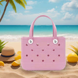 Maxbell 3xHole Bag Waterproof Washable Fashion Open Tote Bag for Shopping Travel Beach Pink