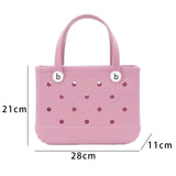 Maxbell 2xHole Bag Waterproof Washable Fashion Open Tote Bag for Shopping Travel Beach Pink