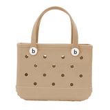 Maxbell 3xHole Bag Waterproof Washable Fashion Open Tote Bag for Shopping Travel Beach Khaki