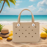 Maxbell 3xHole Bag Waterproof Washable Fashion Open Tote Bag for Shopping Travel Beach Khaki