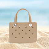 Maxbell 2xHole Bag Waterproof Washable Fashion Open Tote Bag for Shopping Travel Beach Khaki