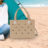 Maxbell 3xHole Bag Waterproof Washable Fashion Open Tote Bag for Shopping Travel Beach Khaki