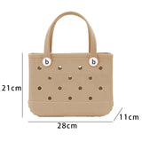Maxbell 2xHole Bag Waterproof Washable Fashion Open Tote Bag for Shopping Travel Beach Khaki