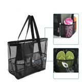 Maxbell Mesh Beach Tote Overnight Bag Storage Shoulder Bag for Work Birthday Vacation Black