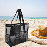 Maxbell Mesh Beach Tote Overnight Bag Storage Shoulder Bag for Work Birthday Vacation Black