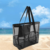 Maxbell Mesh Beach Tote Overnight Bag Storage Shoulder Bag for Work Birthday Vacation Black