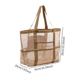 Maxbell Mesh Beach Tote Overnight Bag Storage Shoulder Bag for Work Birthday Vacation Khaki