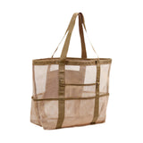 Maxbell Mesh Beach Tote Overnight Bag Storage Shoulder Bag for Work Birthday Vacation Khaki