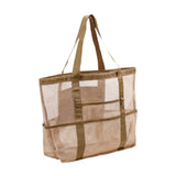 Maxbell Mesh Beach Tote Overnight Bag Storage Shoulder Bag for Work Birthday Vacation Khaki