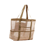 Maxbell Mesh Beach Tote Overnight Bag Storage Shoulder Bag for Work Birthday Vacation Khaki
