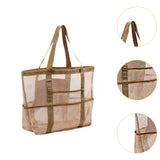 Maxbell Mesh Beach Tote Overnight Bag Storage Shoulder Bag for Work Birthday Vacation Khaki