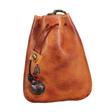 Maxbell Mini Drawstring Bag Vintage Style Coin Pouch Hanging for Men Women Waist Bag Brown