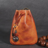 Maxbell Mini Drawstring Bag Vintage Style Coin Pouch Hanging for Men Women Waist Bag Brown