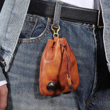 Maxbell Mini Drawstring Bag Vintage Style Coin Pouch Hanging for Men Women Waist Bag Brown