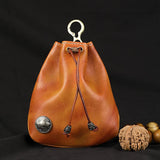 Maxbell Mini Drawstring Bag Vintage Style Coin Pouch Hanging for Men Women Waist Bag Brown