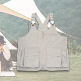 Maxbell Outdoor Camping Vest Photography Vest Barbecue Apron for Adults Yard Picnics Beige Gray