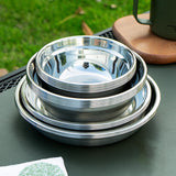 Maxbell Stainless Steel Plates and Bowls Dinnerware Cutlery for Cooking Grill Hiking