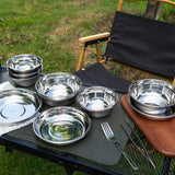 Maxbell Stainless Steel Plates and Bowls Dinnerware Cutlery for Cooking Grill Hiking