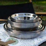 Maxbell Stainless Steel Plates and Bowls Dinnerware Cutlery for Cooking Grill Hiking