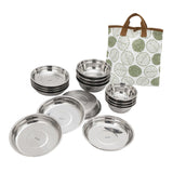 Maxbell Stainless Steel Plates and Bowls Dinnerware Cutlery for Cooking Grill Hiking