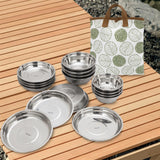 Maxbell Stainless Steel Plates and Bowls Dinnerware Cutlery for Cooking Grill Hiking