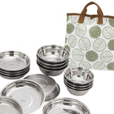 Maxbell Stainless Steel Plates and Bowls Dinnerware Cutlery for Cooking Grill Hiking