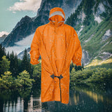 Maxbell Rain Poncho with Hood Portable Rainwear Raincoat for Outdoor Camping Fishing Orange with Sleeves