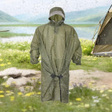 Maxbell Rain Poncho with Hood Portable Rainwear Raincoat for Outdoor Camping Fishing Green with Sleeves