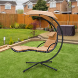 Maxbell Outdoor Hanging Lounge Chair Shade Chair with Umbrella for Yard Deck Outside Khaki