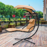 Maxbell Outdoor Hanging Lounge Chair Shade Chair with Umbrella for Yard Deck Outside Khaki